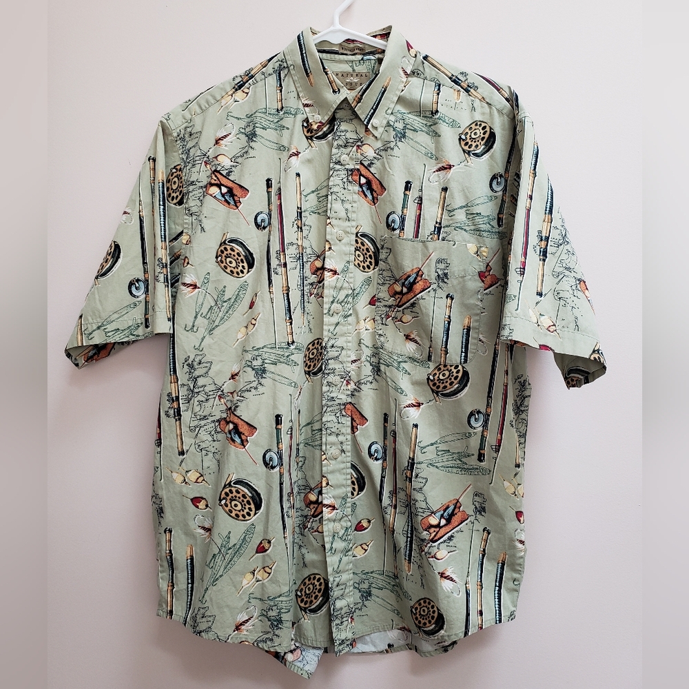 Natural Issue Fishing Wrinkle Free Cotton Short Sleeve Buttondown Shirt, Medium
